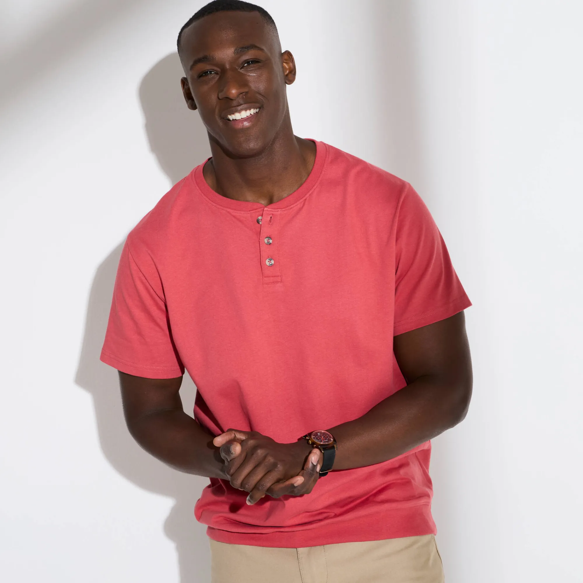 T-Shirt, Hemd En Polo<Blancheporte Comfortabel Henley T-shirt met korte mouwen - biologisch katoen grijzig koraal