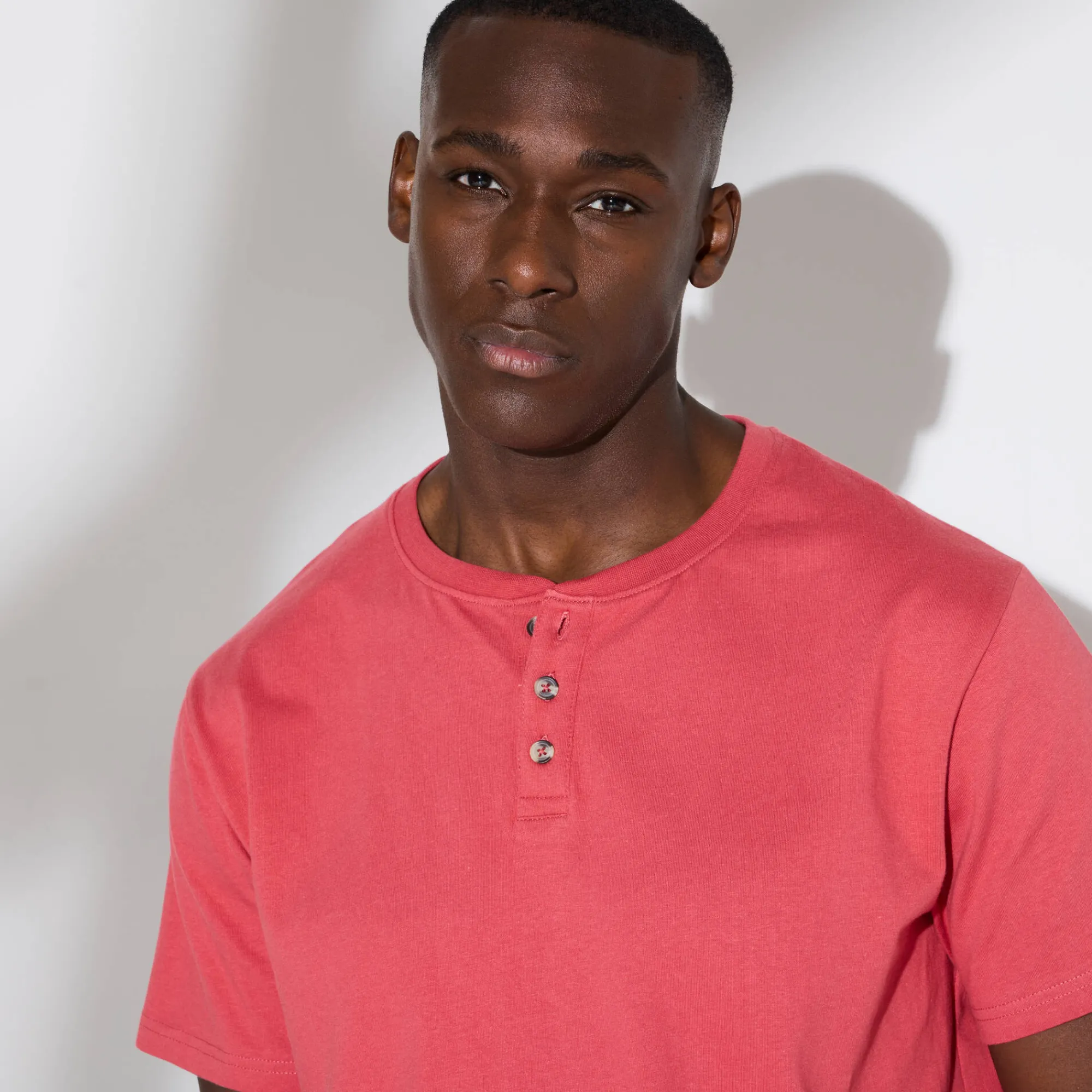 T-Shirt, Hemd En Polo<Blancheporte Comfortabel Henley T-shirt met korte mouwen - biologisch katoen grijzig koraal