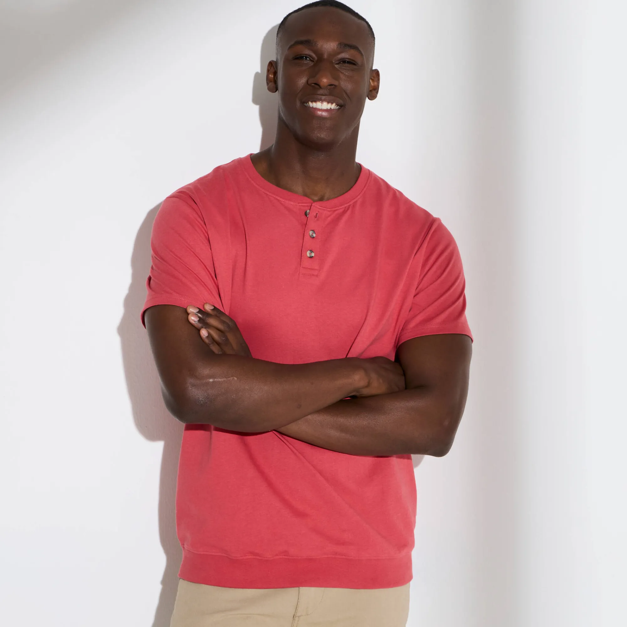 T-Shirt, Hemd En Polo<Blancheporte Comfortabel Henley T-shirt met korte mouwen - biologisch katoen grijzig koraal