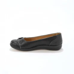 Ballerina's|Schoenen<Blancheporte Comfortabele brede leren ballerina's met bloemapplicatie zwart
