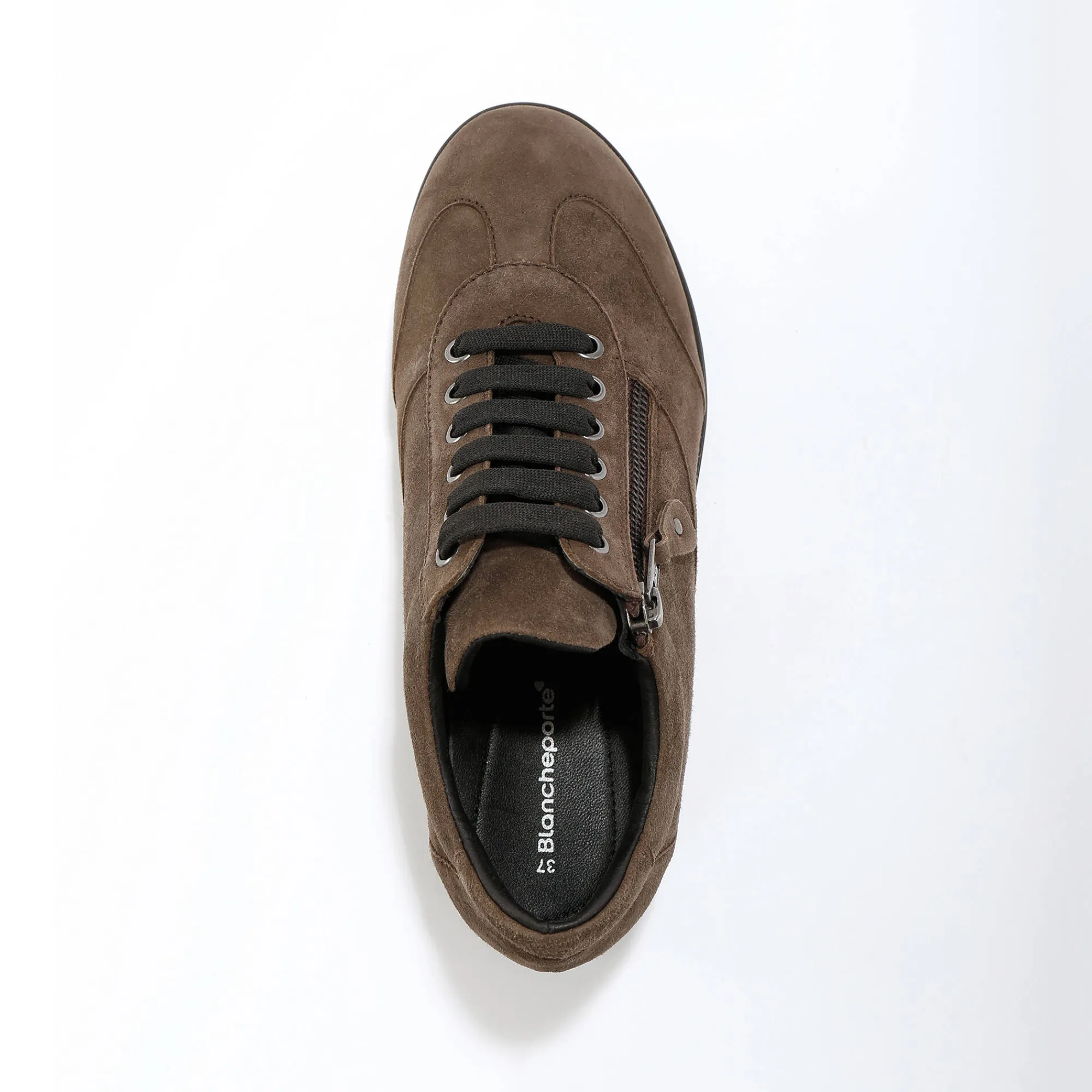 Baskets En Sneakers|Schoenen<Blancheporte Comfortabele leren sneakers met sleehak, LWG gecertificeerd taupe