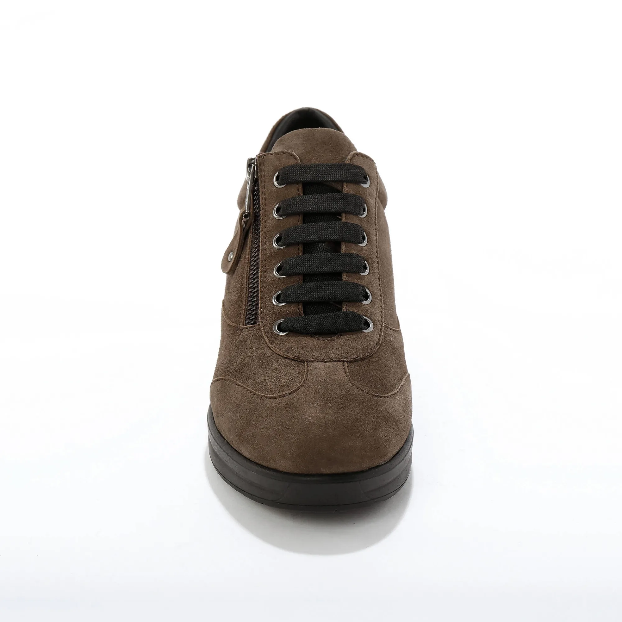 Baskets En Sneakers|Schoenen<Blancheporte Comfortabele leren sneakers met sleehak, LWG gecertificeerd taupe