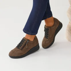 Baskets En Sneakers|Schoenen<Blancheporte Comfortabele leren sneakers met sleehak, LWG gecertificeerd taupe