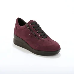 Baskets En Sneakers|Schoenen<Blancheporte Comfortabele leren sneakers met sleehak, LWG gecertificeerd bordeaux