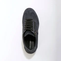 Baskets En Sneakers|Schoenen<Blancheporte Comfortabele leren sneakers met sleehak, LWG gecertificeerd grijsblauw