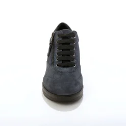 Baskets En Sneakers|Schoenen<Blancheporte Comfortabele leren sneakers met sleehak, LWG gecertificeerd grijsblauw