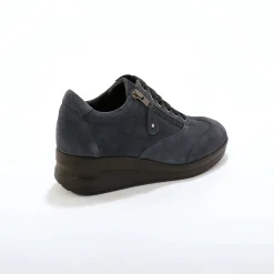 Baskets En Sneakers|Schoenen<Blancheporte Comfortabele leren sneakers met sleehak, LWG gecertificeerd grijsblauw