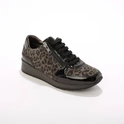 Baskets En Sneakers|Schoenen<Blancheporte Comfortabele sneakers in gelakt leer, met sleehak, LWG gecertificeerd - vlekkenprint grijs
