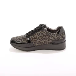 Baskets En Sneakers|Schoenen<Blancheporte Comfortabele sneakers in gelakt leer, met sleehak, LWG gecertificeerd - vlekkenprint grijs