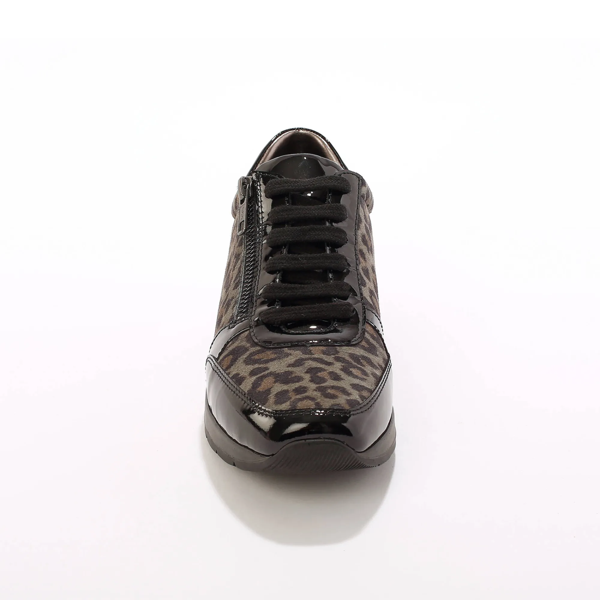 Baskets En Sneakers|Schoenen<Blancheporte Comfortabele sneakers in gelakt leer, met sleehak, LWG gecertificeerd - vlekkenprint grijs