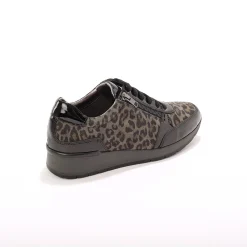 Baskets En Sneakers|Schoenen<Blancheporte Comfortabele sneakers in gelakt leer, met sleehak, LWG gecertificeerd - vlekkenprint grijs