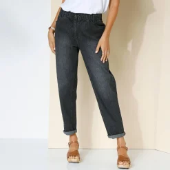 Jeans<Blancheporte Comfortabele stretchjeans in 'mom' model, elastische taille zwart
