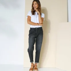 Jeans<Blancheporte Comfortabele stretchjeans in 'mom' model, elastische taille zwart