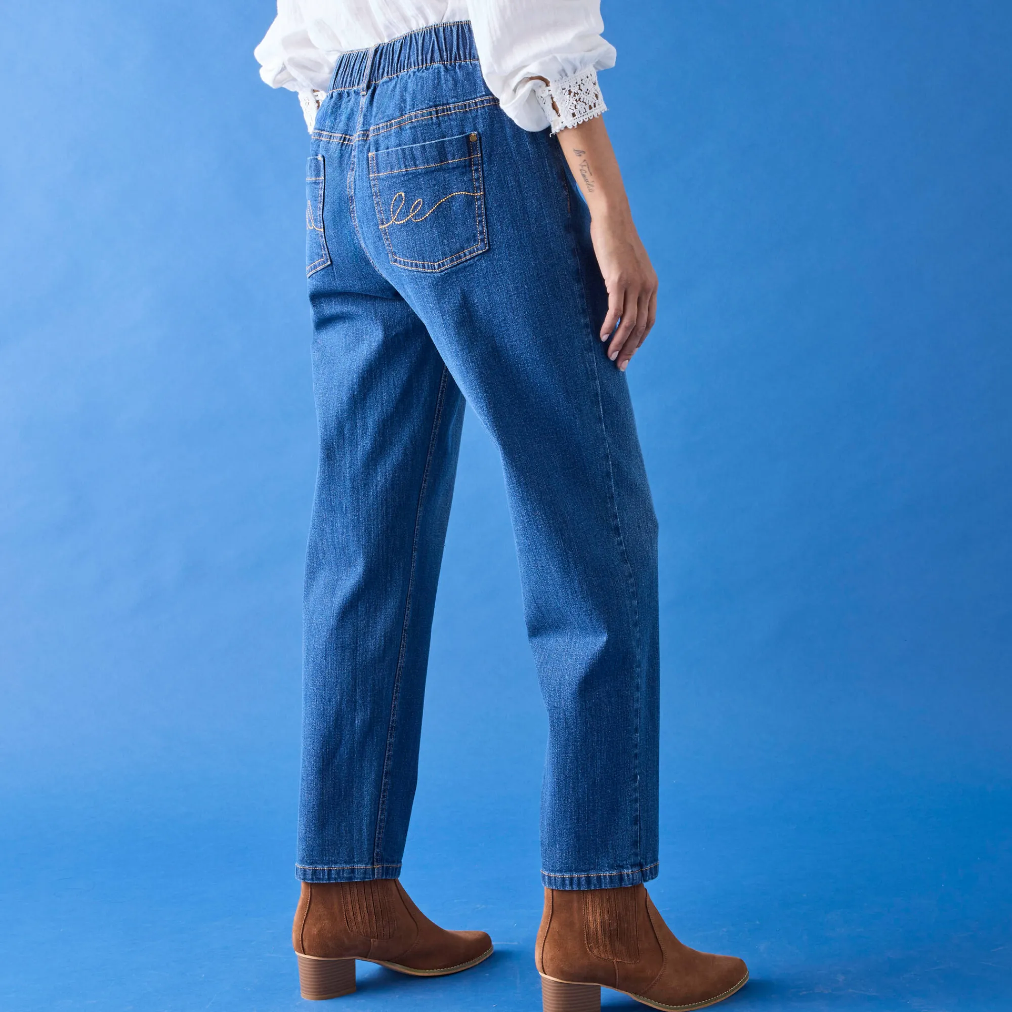 Jeans<Blancheporte Comfortabele stretchjeans in 'mom' model, elastische taille stone
