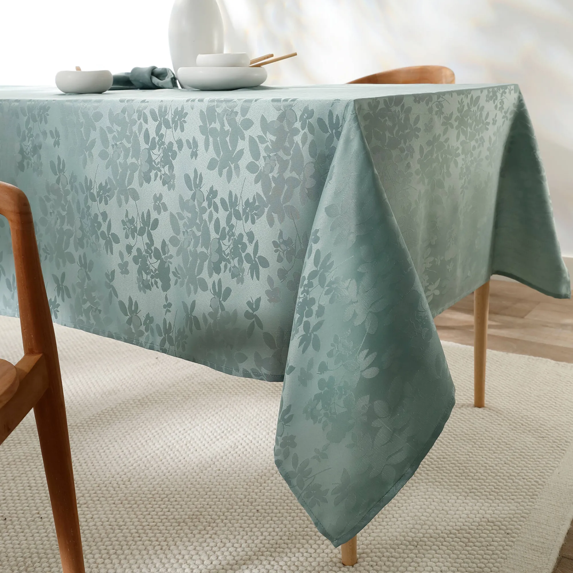 Feesttafel|Tafellaken En Tafelloper<Colombine Damast tafellaken met bladerenprint ® eucalyptus