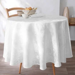 Feesttafel|Tafellaken En Tafelloper<Colombine Damast tafellaken met bladerenprint ® wit
