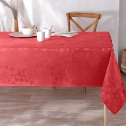 Feesttafel|Tafellaken En Tafelloper<Colombine Damast tafellaken met bladerenprint ® rood