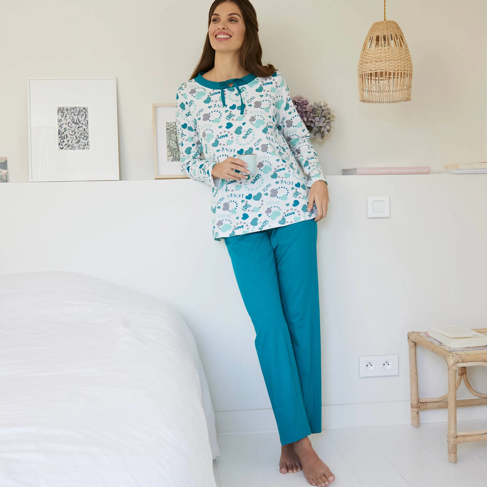 Pyjama<Blancheporte Damespyjama met hartjesprint smaragd