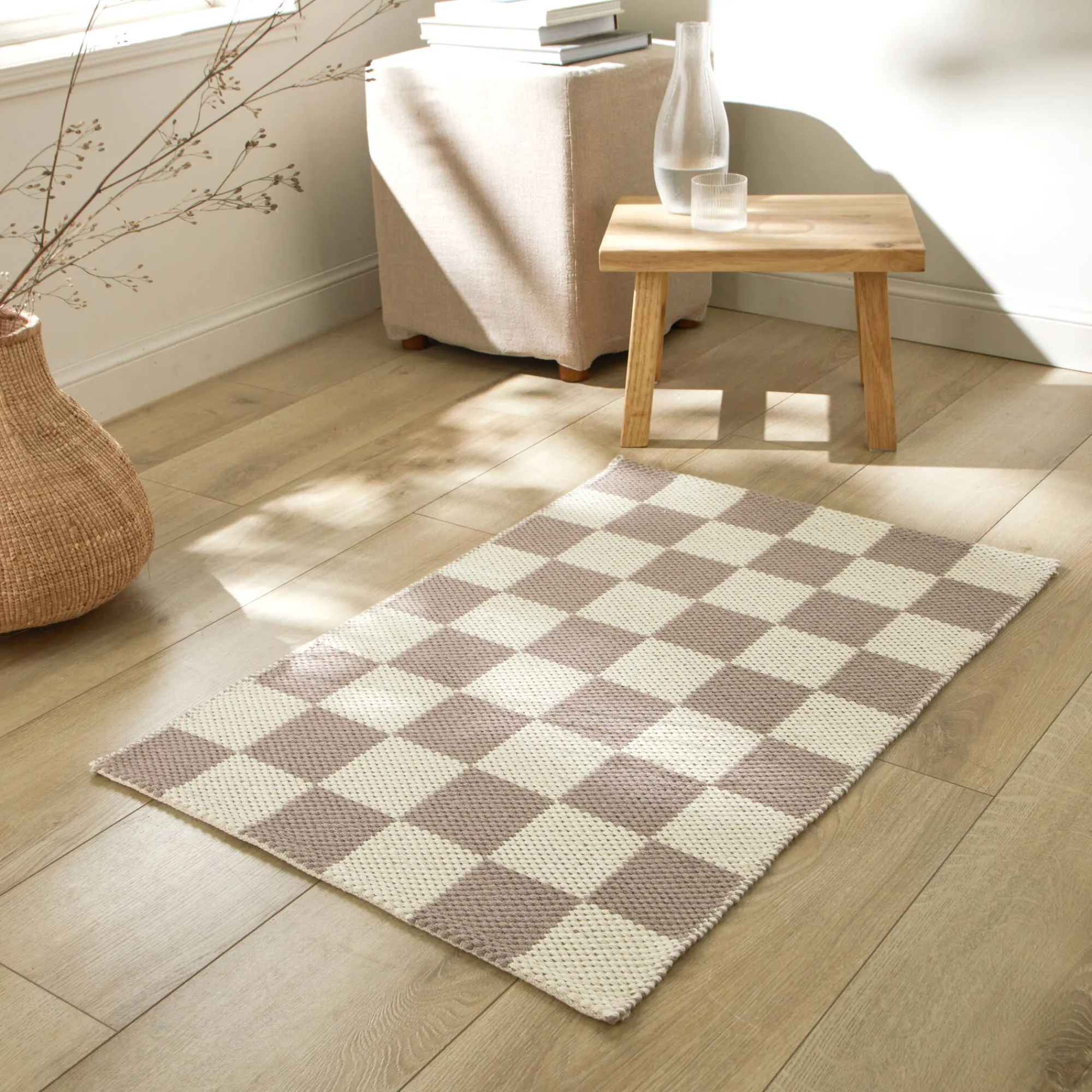 Tapijt<Blancheporte Decoratief tapijt met dambordmotief taupe / zandkleur