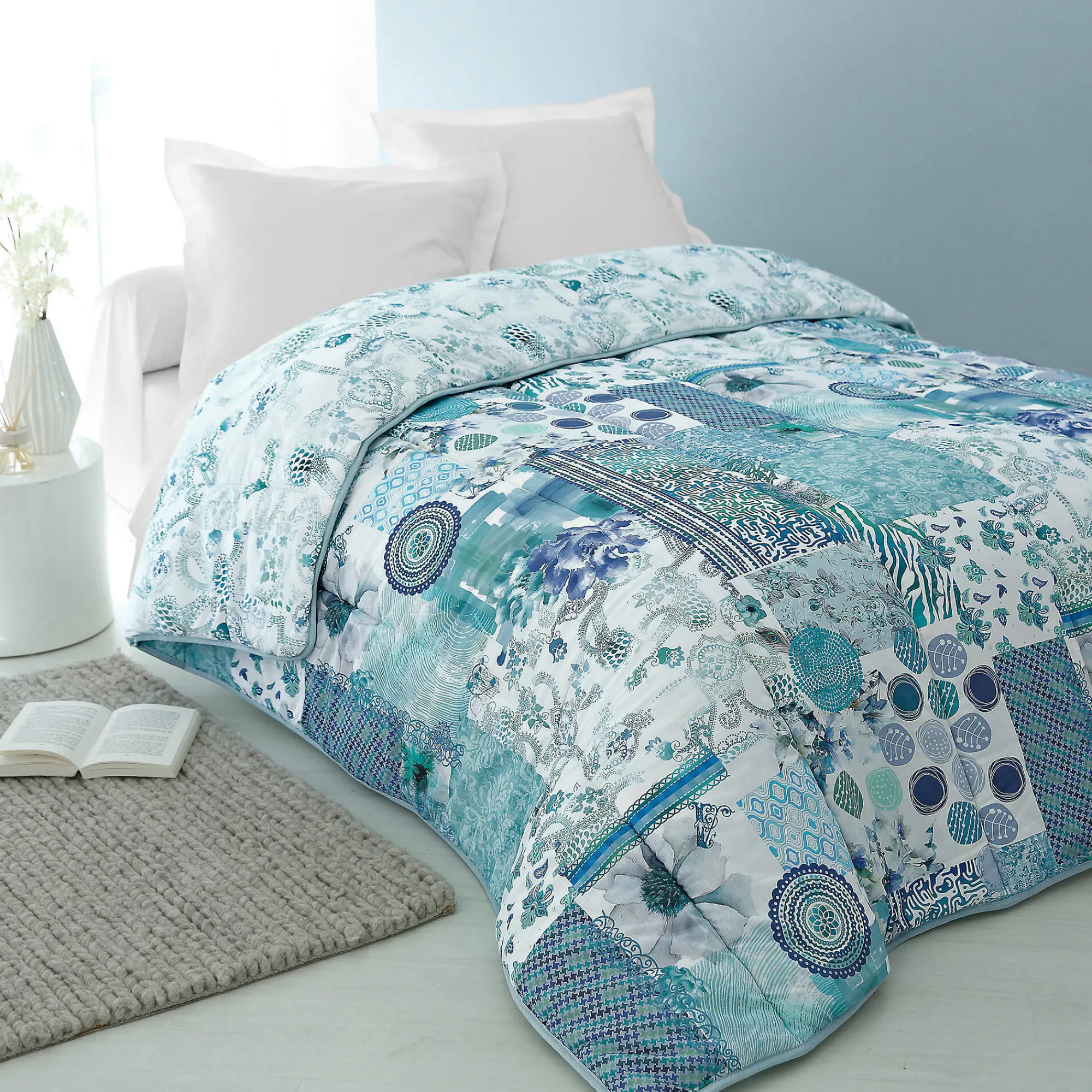 Dekbed<Blancheporte Dekbed in bedrukt katoen Champêtre 200g/m2 blauw / groen