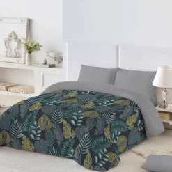 Dekbed<Blancheporte Dekbed in microvezel met Bladerenprint - 200 g/m2 eendenblauw / honing