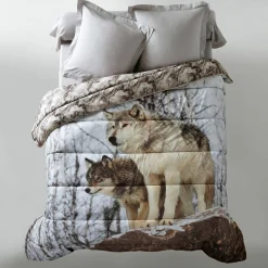 Dekbed<Blancheporte Dekbed in microvezel met "wolf" fotoprint 200 g/m2 beige