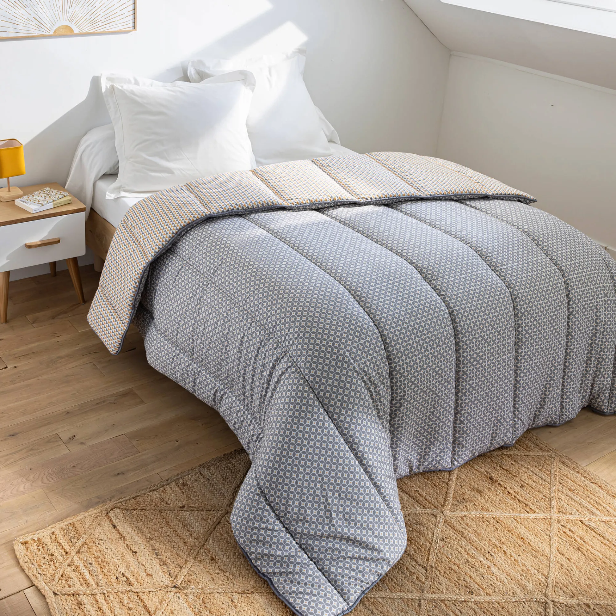 Dekbed<Blancheporte Dekbed in microvezel met grafische print 400 g/m2 grijs / geel