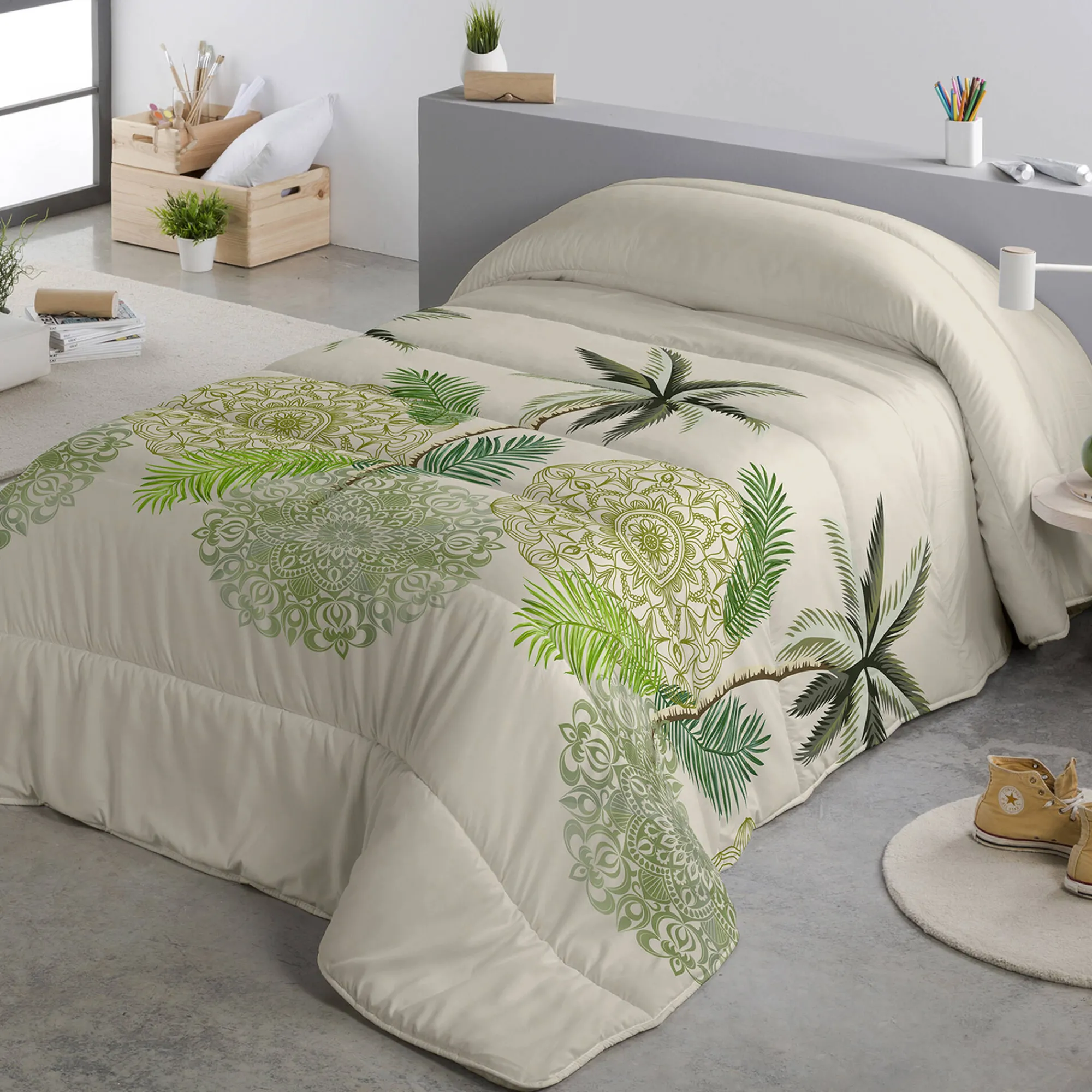 Dekbed<Blancheporte Dekbed in microvezel met tropische bladerenprint 200g/m2<br><br> groen