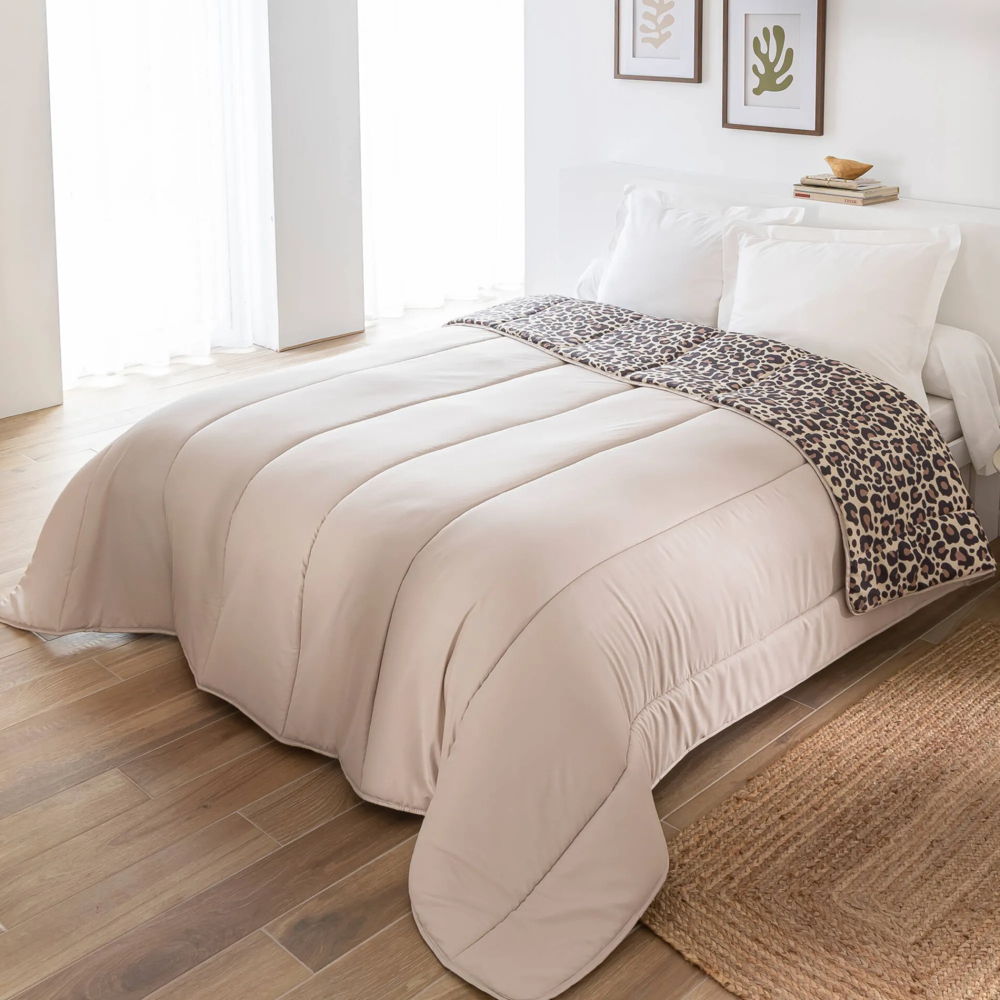 Dekbed<Blancheporte Dekbed in microvezel met luipaardprint 400g/m2 beige / zwart