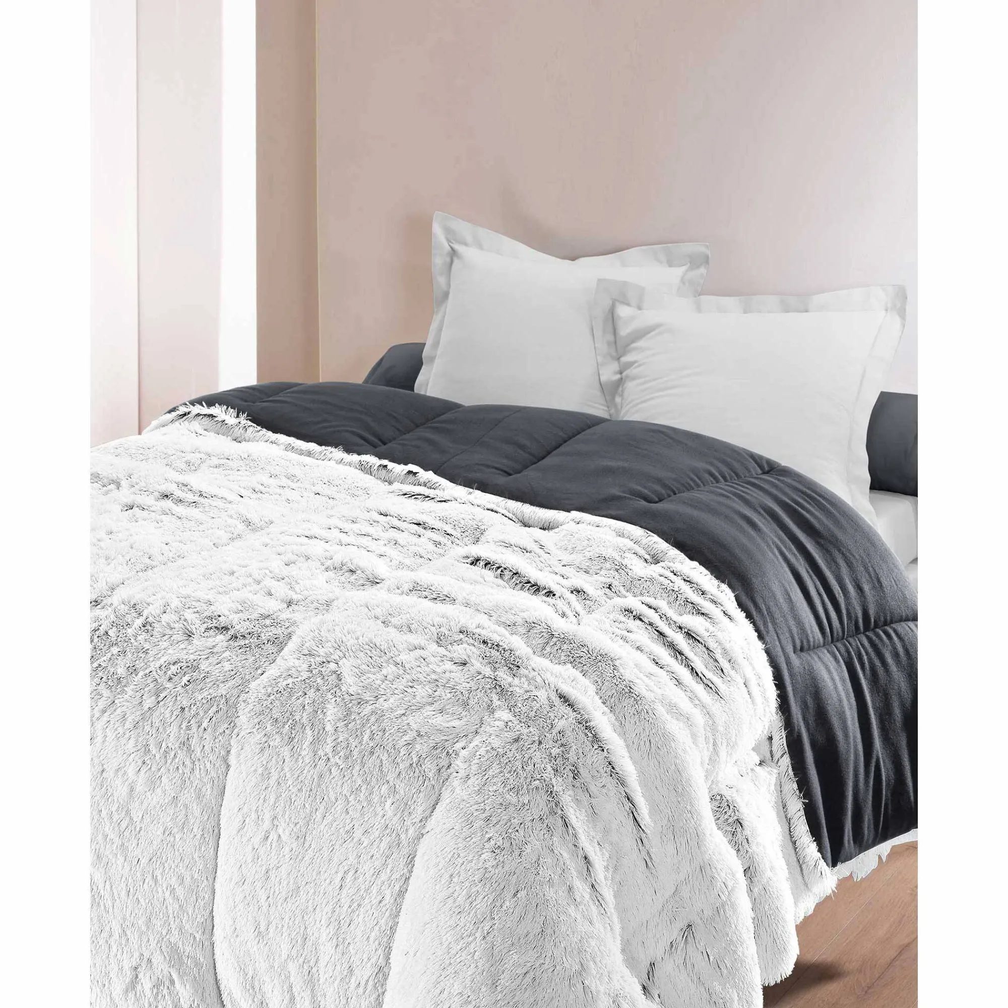 Dekbed<Ourson Dekbed in synthetisch bont 600 g/m2 chiné grijs
