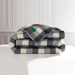 Deken<Ourson Deken in zuiver biowol, made in France grijs geruit