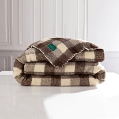 Deken<Ourson Deken in zuiver biowol, made in France bruin geruit