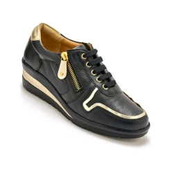 Baskets En Sneakers|Schoenen<PédiConfort Derby's met comfortbreedte, in leer met metallic details zwart