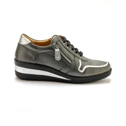 Baskets En Sneakers|Schoenen<PédiConfort Derby's met comfortbreedte, in leer met metallic details grijs