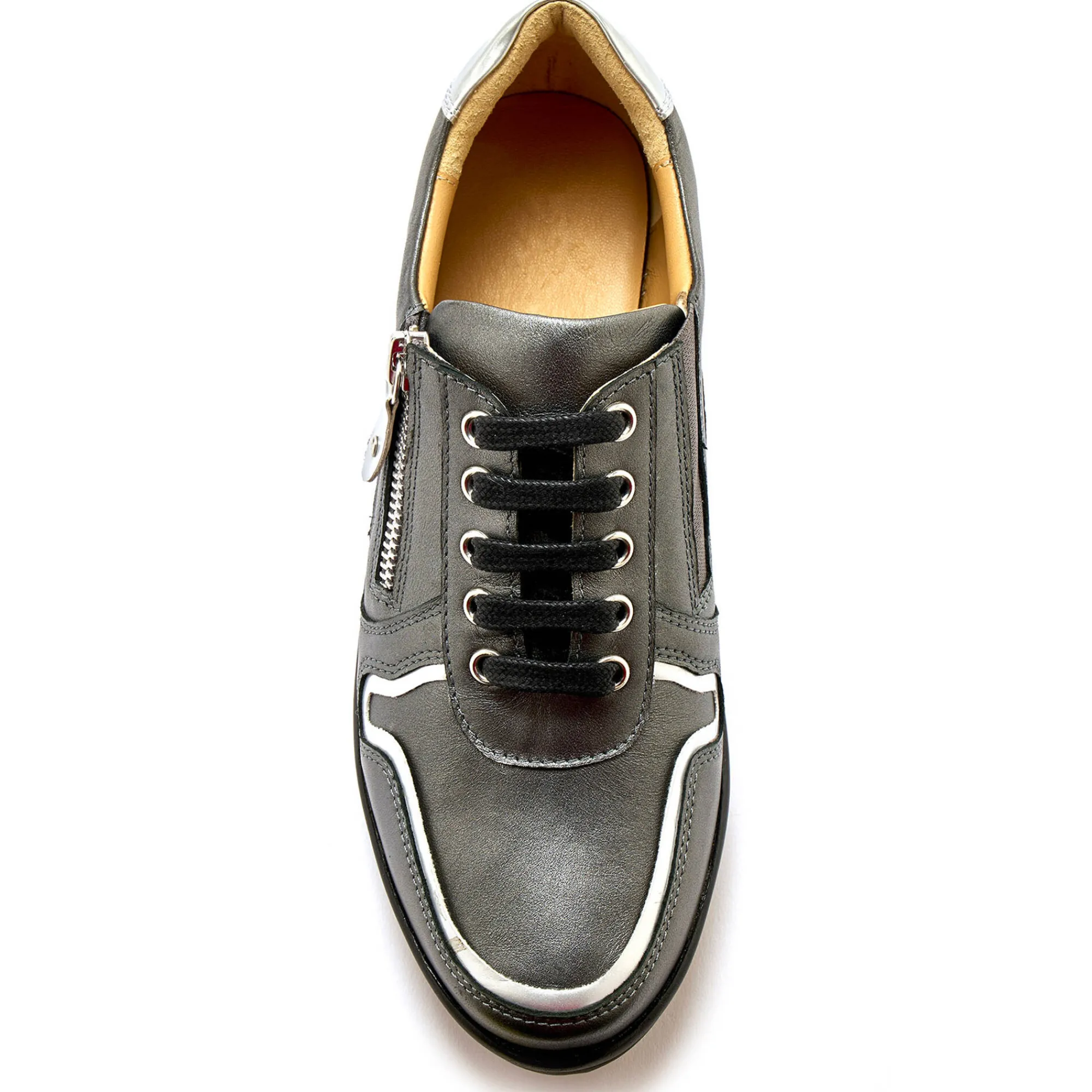 Baskets En Sneakers|Schoenen<PédiConfort Derby's met comfortbreedte, in leer met metallic details grijs