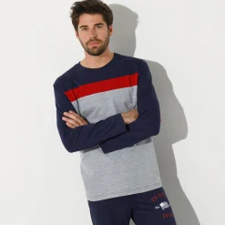 Pyjama En Kamerjas<Blancheporte Driekleurig pyjamashirt met lange mouwen marine / chiné grijs