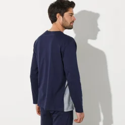 Pyjama En Kamerjas<Blancheporte Driekleurig pyjamashirt met lange mouwen marine / chiné grijs