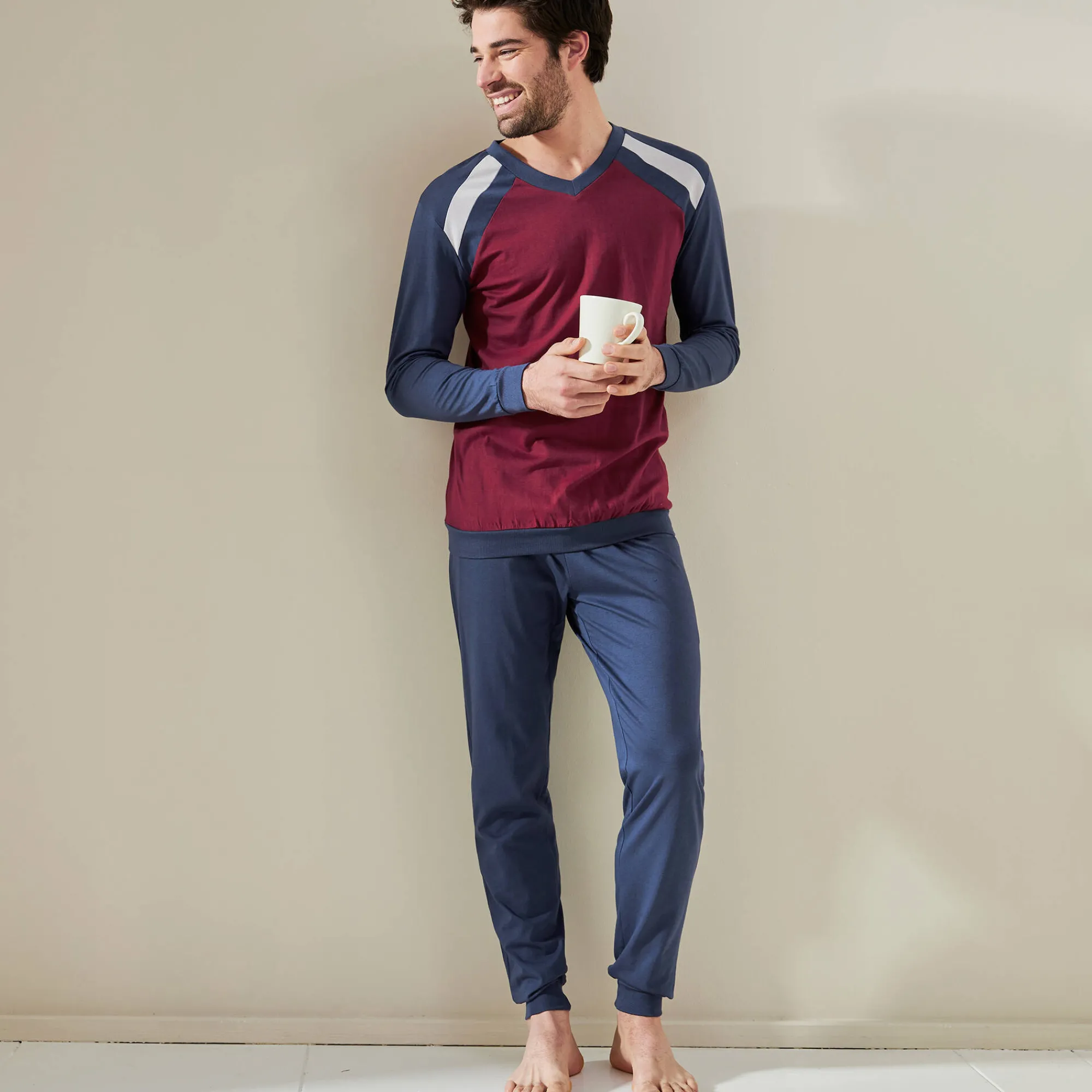 Pyjama En Kamerjas<Blancheporte Driekleurige pyjama - set van 2 marine / bordeaux