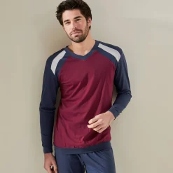 Pyjama En Kamerjas<Blancheporte Driekleurige pyjama - set van 2 marine / bordeaux