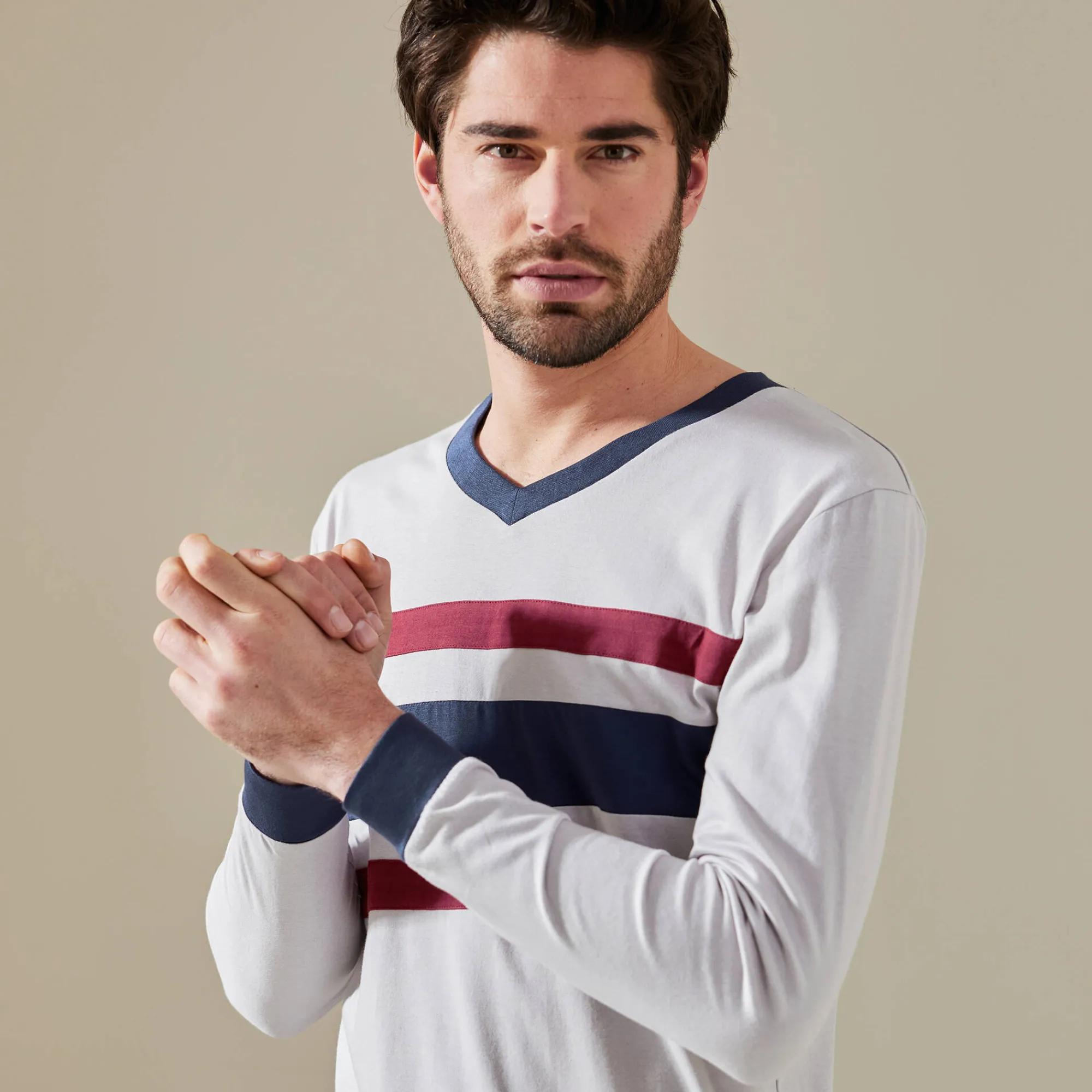 Pyjama En Kamerjas<Blancheporte Driekleurige pyjama - set van 2 marine / bordeaux