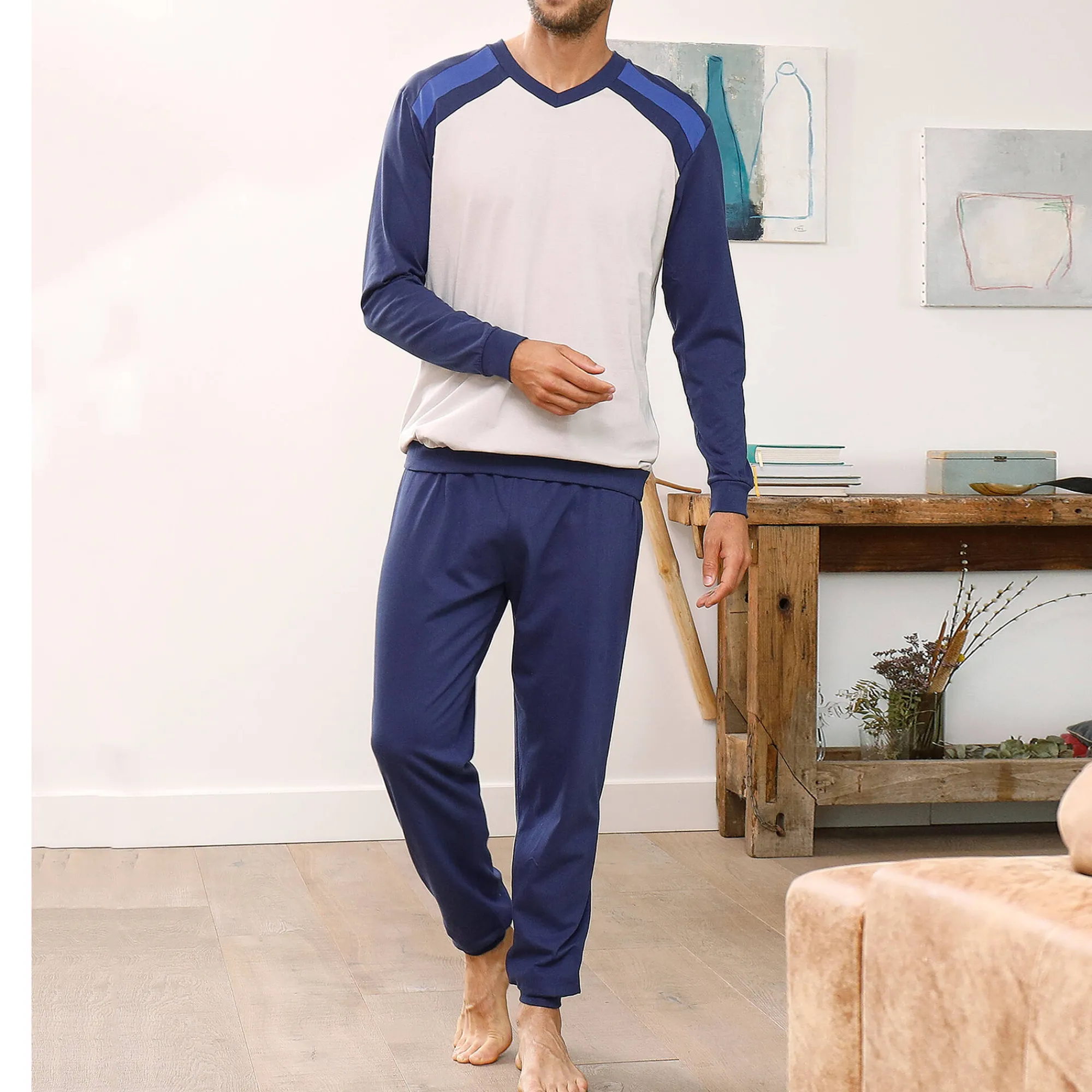 Pyjama En Kamerjas<Blancheporte Driekleurige pyjama - set van 2 blauw + grijs