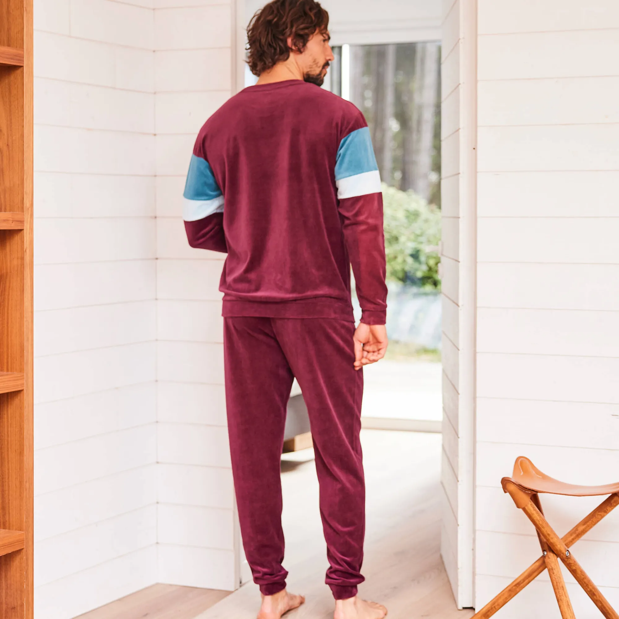 Pyjama En Kamerjas<Blancheporte Driekleurige pyjama in velours, lange mouwen bordeaux