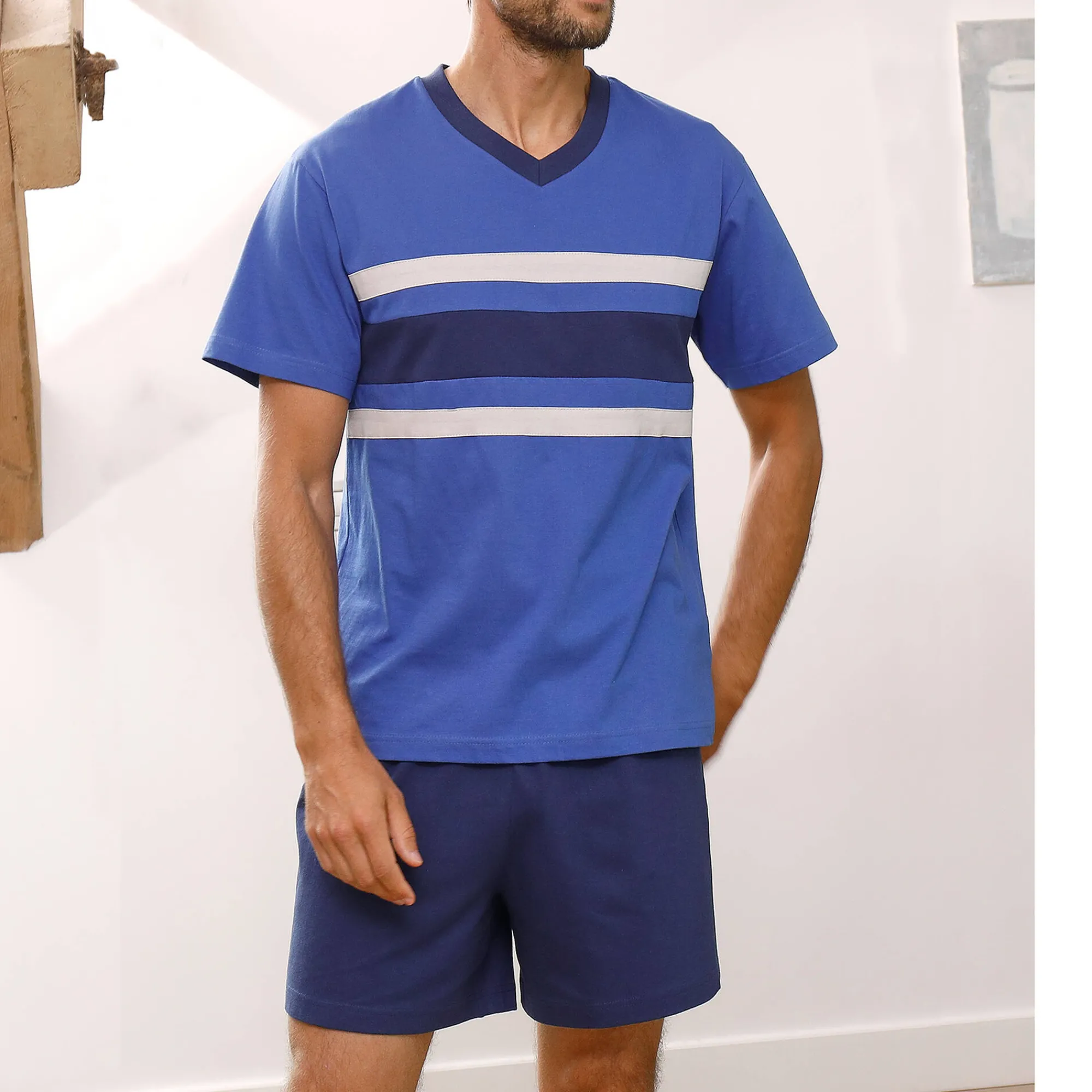 Pyjama En Kamerjas<Blancheporte Driekleurige shortama - set van 2 blauw + grijs