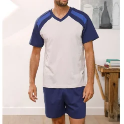 Pyjama En Kamerjas<Blancheporte Driekleurige shortama - set van 2 blauw + grijs
