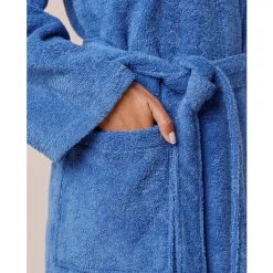 Badjas<Colombine Effen badjas in lusjesbadstof met kimonokraag, volwassenen, gepersonaliseerd felblauw