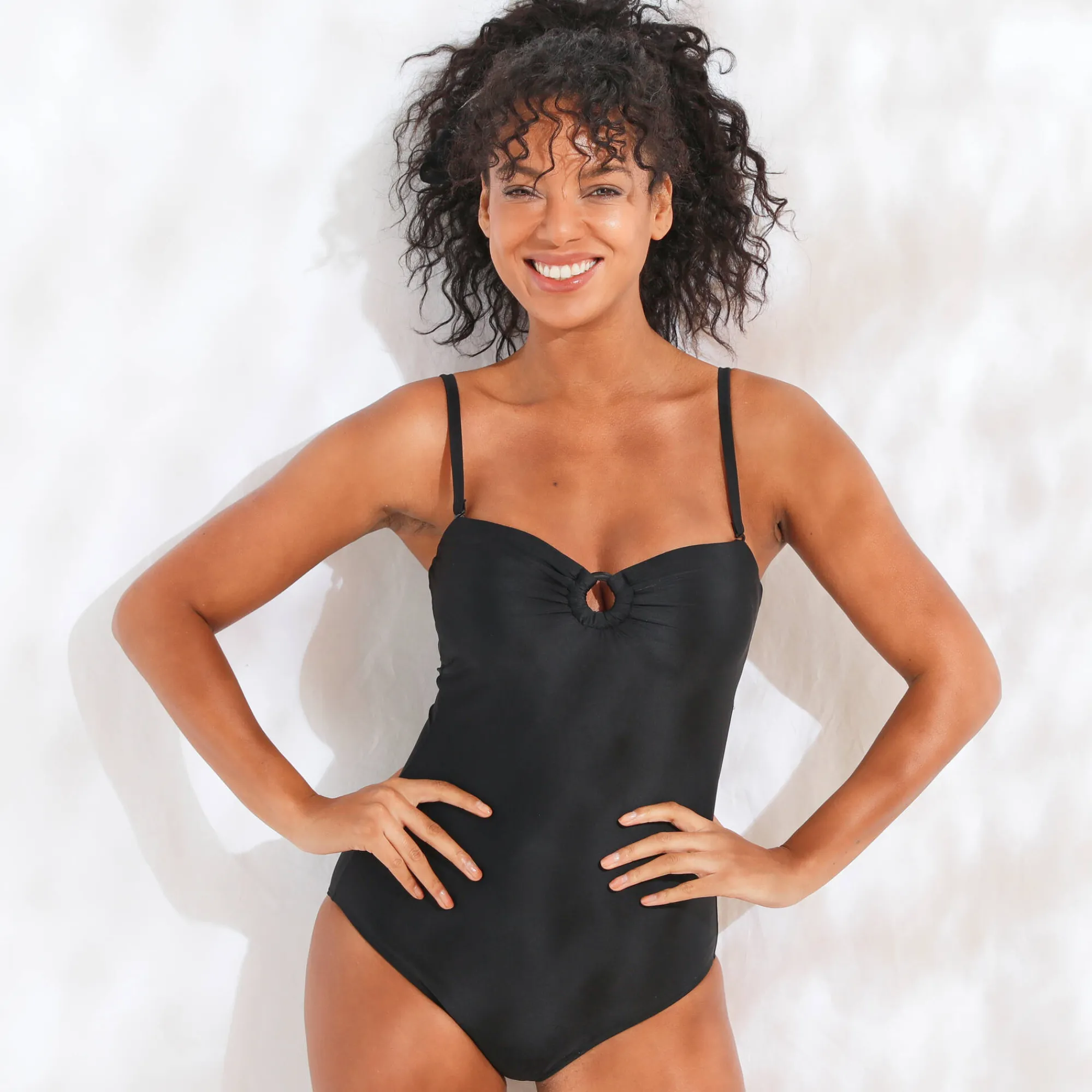 Badmode|Badmode<Blancheporte Effen badpak met bustier - verwijderbare bandjes zwart