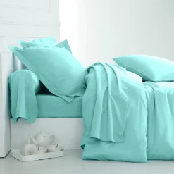Effen Bedlinnen|Vlak Laken<Colombine Effen bedlinnen - polyester/katoen, laguneblauw