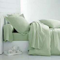Effen Bedlinnen|Vlak Laken<Colombine Effen bedlinnen - polyester/katoen, amandel groen