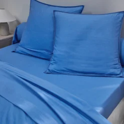 Effen Bedlinnen|Vlak Laken<Blancheporte Effen bedlinnen in gewassen katoen blauw