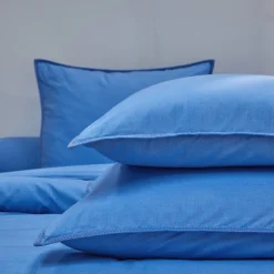 Effen Bedlinnen|Vlak Laken<Blancheporte Effen bedlinnen in gewassen katoen blauw